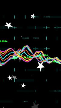 Vertical video: Ribbon waveform responding to data pulse, shifting peaks and updating green labels