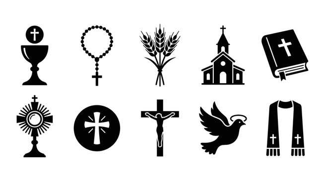 Collection of various symbolic elements representing faith and spiritual concepts vector icons set