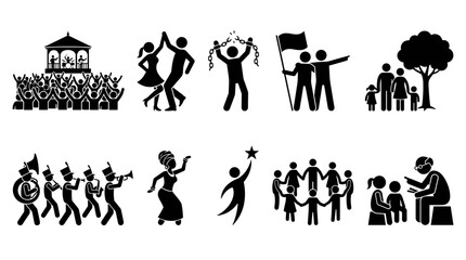 Obraz premium Diverse Human Activities Collection Representing Community Celebration Education and Freedom