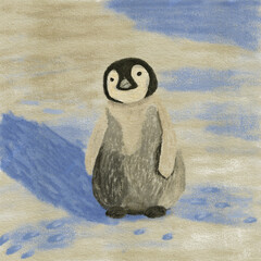 little penguin with sunset
