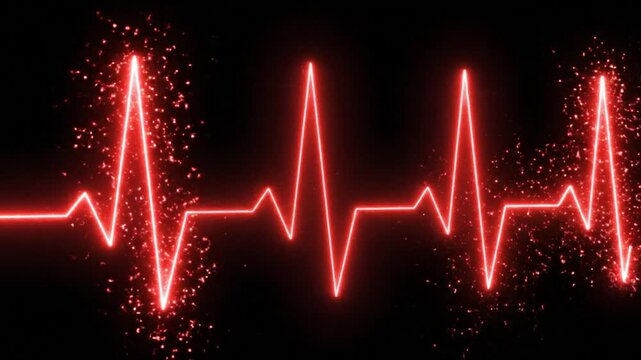 Glowing red heartbeat pulse line on black background representing EKG monitor