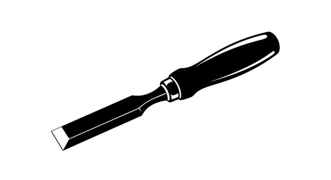 Black and white vector illustration of a woodworking chisel.