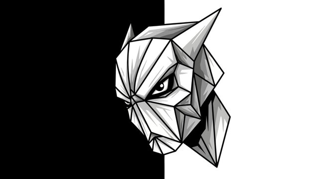 Geometric wolf head in black and white.