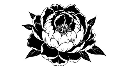 Black and white peony flower illustration © verikans