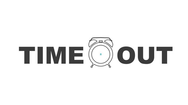 Clock and wording TIME OUT with pause sign symbolizing time management. Waiting and patience for concepts of slowness and mindfulness.