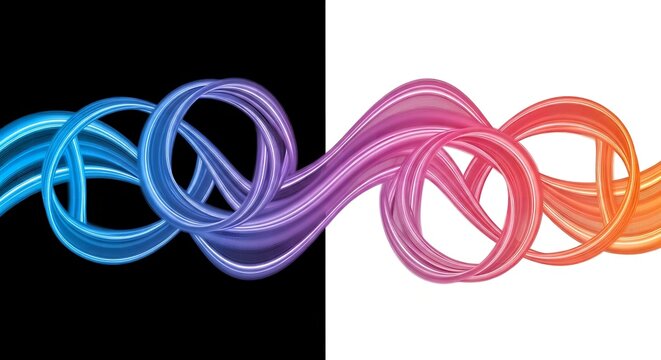 Abstract colorful flowing lines and circular loops on split background with multi colored abstract colorful gradient background composition wallpaper creative presentation