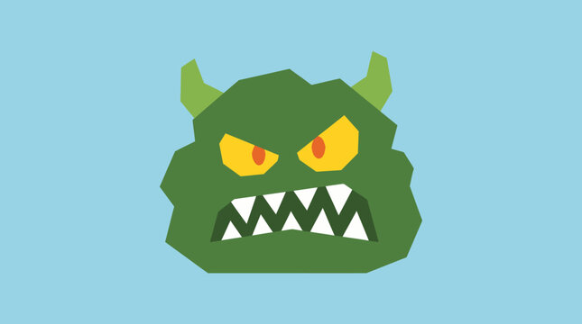 A green monster with sharp teeth.