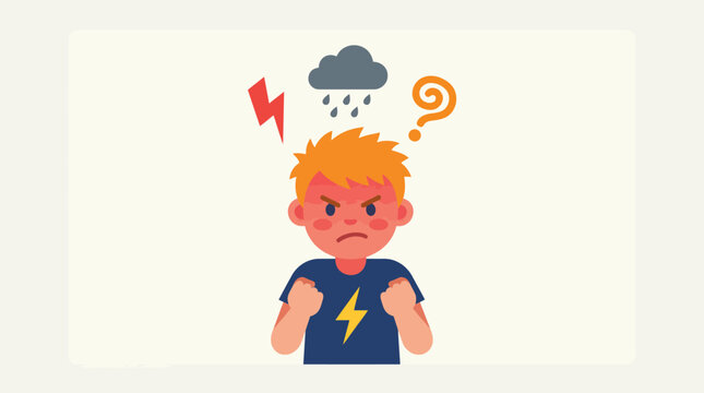 cartoon boy experiencing emotional turmoil.