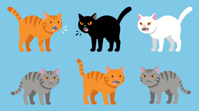 Colorful cartoon cats in different poses.