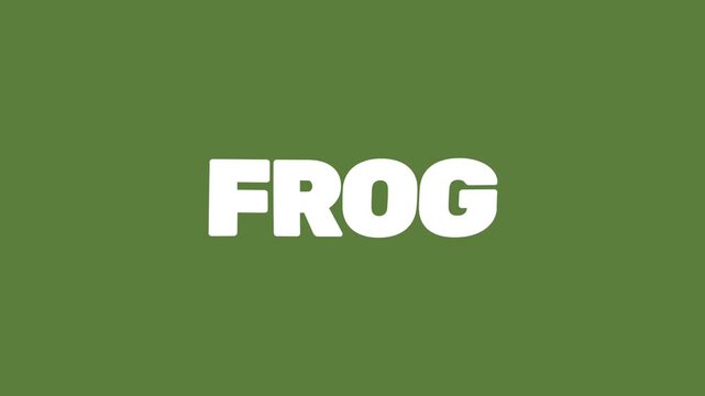Bold frog typography smoothly animated over a muted green background, creating a fun and nature visual ideal for wildlife, kids, and playful media projects.