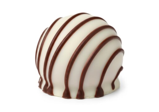 White chocolate truffle with red stripes on top