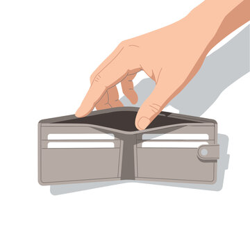 Empty wallet illustration: Hand showing lack of money, bankruptcy concept
