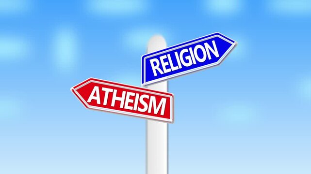 Directional signpost choosing between religion and atheism: conceptual choice and belief systems 4k