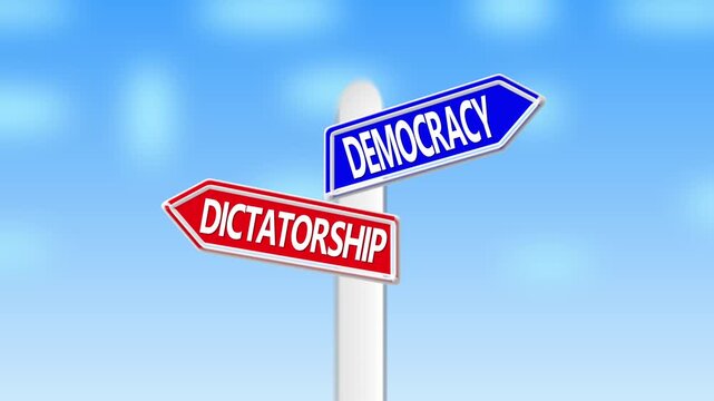 Democracy vs dictatorship signpost: conceptual choice between political systems and governance models 4k
