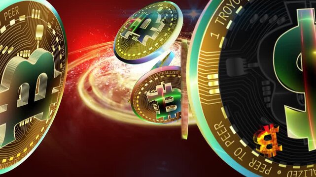 A glowing Bitcoin coin with rainbow reflections and golden details symbolizes the future of digital finance. The dark background and radiant light emphasize innovation, technology, and cryptocurrency 