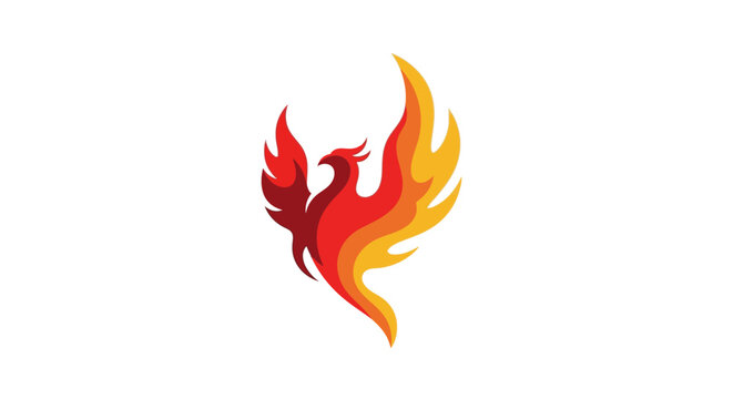 Fiery Phoenix Bird Emblem, Mythical Creature Icon, Rising From Ashes Symbol