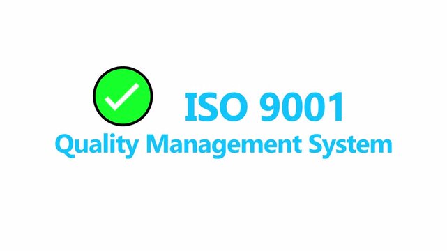Minimal ISO 9001 Quality Management System animation on transparent screen animation  with certification banner featuring a checkmark with bold ISO 9001 text in 4k animation with alpha channel 