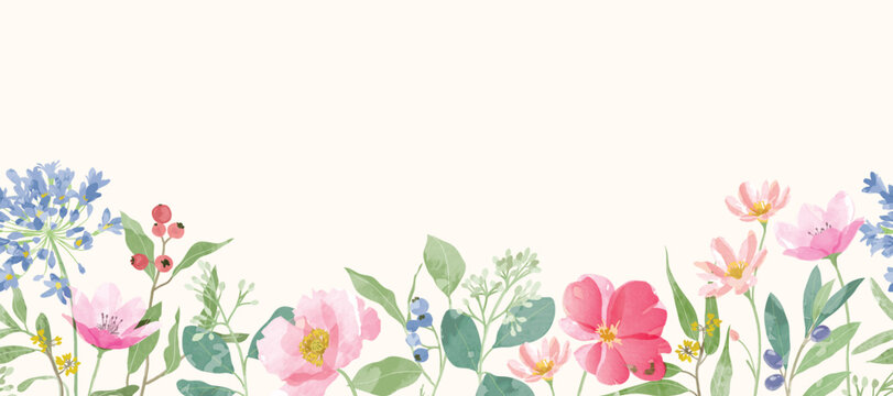 Spring and summer Background watercolor arrangements with small flower. Botanical illustration minimal style.