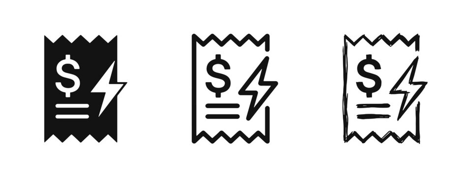 Electricity bill icon set with dollar sign and lightning bolt symbol