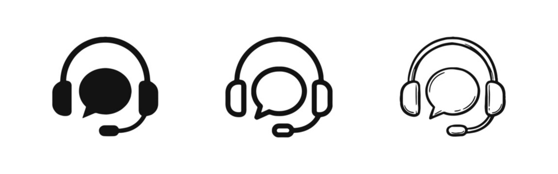 Customer support headset icon set with speech bubble for communication
