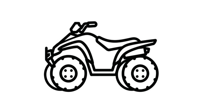 Black Outline Drawing of an All-Terrain Vehicle (ATV) on an Isolated White Background