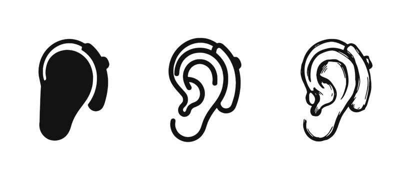 Audiology and Healthcare Icons Human Ear with Hearing Aid Device