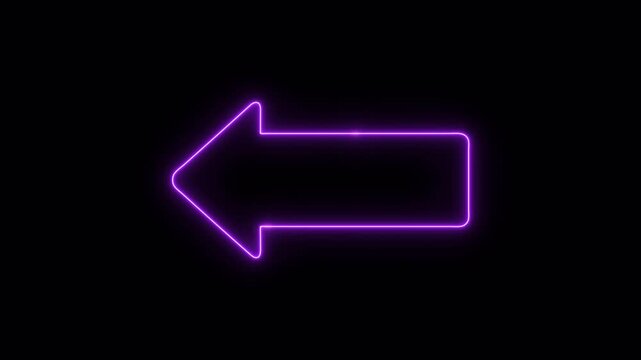 Arrow-shaped neon sign. Neon arrow symbol icon. Directional sign arrow points to the left, abstract directional neon arrow icon animation, neon arrow loading 4K animation. Neon left direction arrow