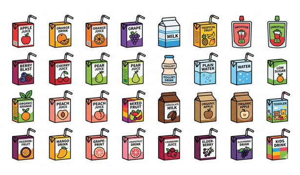 Assorted Fruit Juice and Dairy Beverage Pack Collection