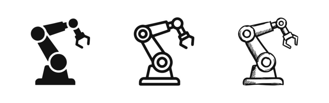 Industrial Robotic Arm Icons Set for Automation Manufacturing and Smart Factory Technology