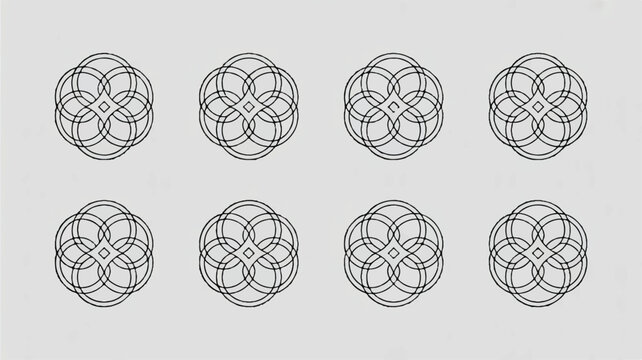 set of intricate geometric patterns with interconnected circles and lines