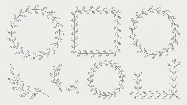 set of minimalist leafy wreaths and borders for design