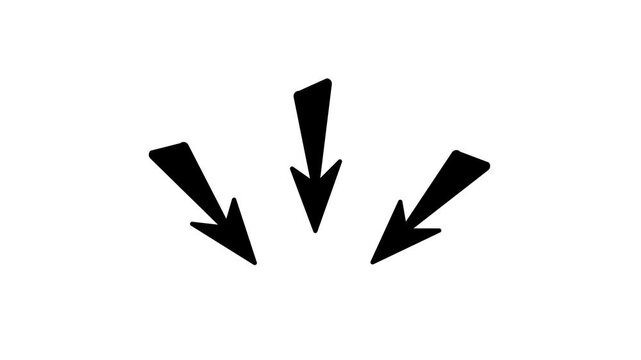 Three thick black arrows appearing from top and pointing down to the same place. Triple bold arrow animation on white