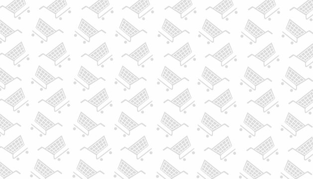 Shopping Cart Pattern. Retail Trolley Icon Background. Minimal Outline Vector Style.