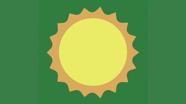A yellow sun on green background and green screen animated chromakey background illustration creative motion cartoonish scene frame gesture style expression elements depth movement