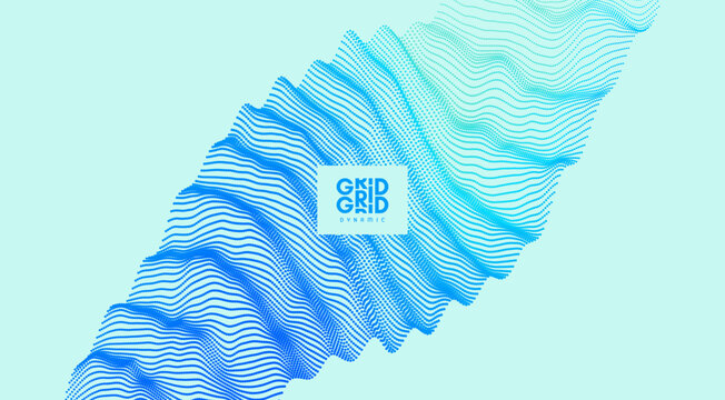 Abstract structure with soft color transitions. Color gradient. Graphic design. Grid. Wavy surface with multiple folds. Dynamic particle flow. Vector for brochure, poster, cover, card, presentation.