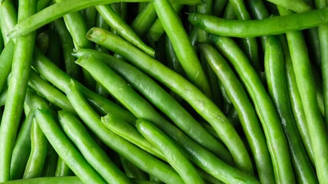 Raw organic green beans pattern top view