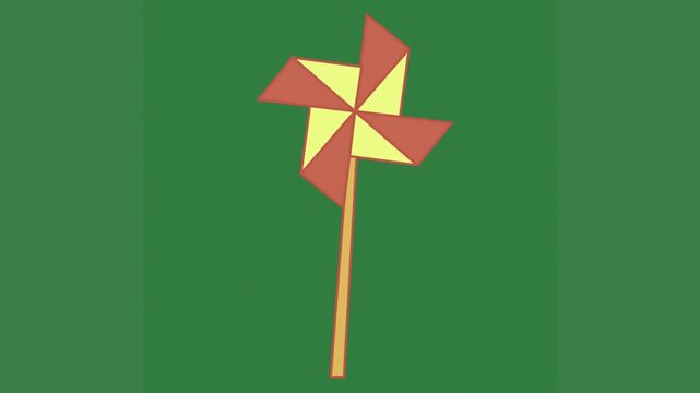 A green background with red and yellow windmill flag pinwheel green screen animated chromakey background scene emotion colorful depth cartoonish composition style movement gesture motion