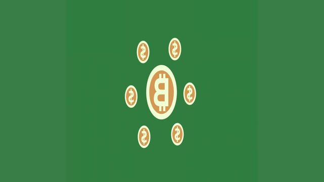 A green screen with white background and bitcoin logo on orange it animated chromakey background style gesture figure expression colorful cartoonish illustration creative emotion movement