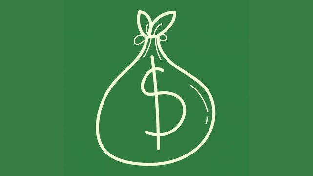 A bag of money on green background and with dollar sign it symbol green screen animated chromakey background cartoonish emotion elements style creative motion scene frame design layers