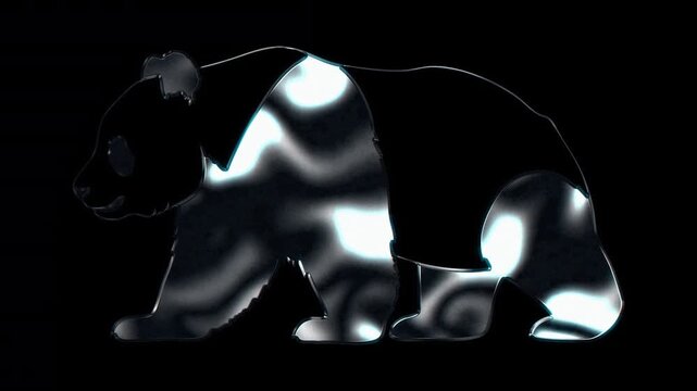 Silver metallic panda silhouette. Alpha channel. Seamless loop video