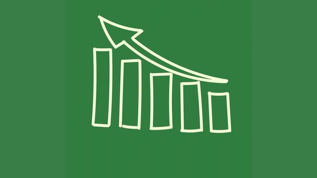 A green background with line graph and white on it drawing of building bar chart green screen animated chromakey background depth cartoonish movement elements design frame gesture illustration