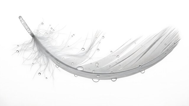 Soft white feather with water droplets macro shot on white background droplets isolated background delicate abstract moisture weightless wildlife floating simplicity lightness