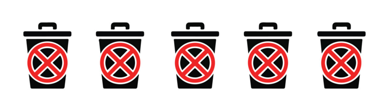 No entry signs on trash bins indicating prohibition of garbage or waste disposal on surface.