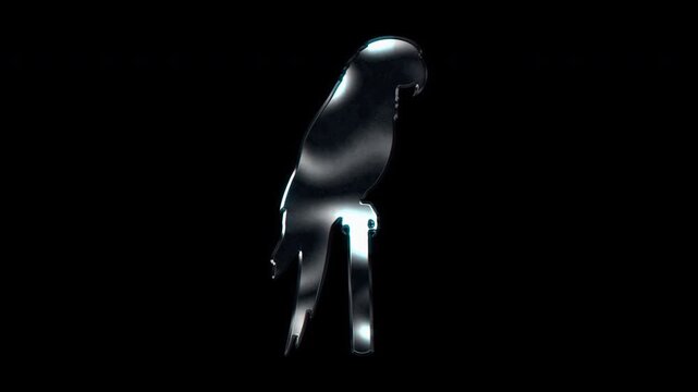 Silver metallic parrot silhouette. Alpha channel. Seamless loop video