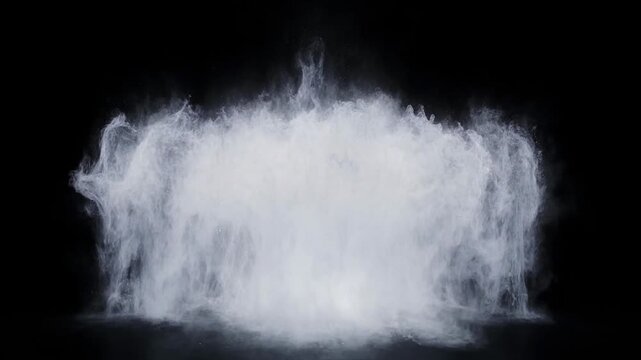 White smoke explosion on a dark background with foggy atmosphere and lighting effects