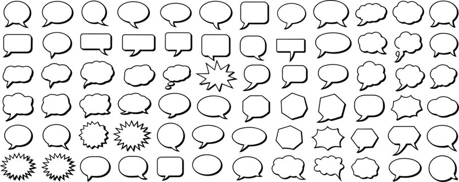 Comic speech and thought bubbles collection, flat vector illustration design set