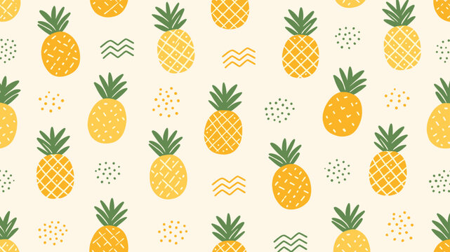 Cute Yellow Pineapple Tropical Summer Seamless Pattern Background