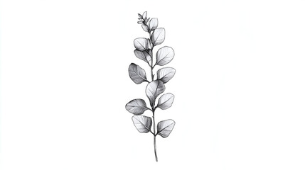 Obraz premium Hand drawn monochrome sketch of an elegant eucalyptus branch isolated on white