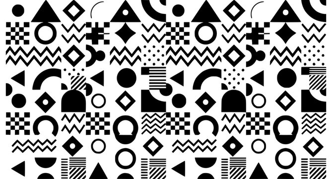 Seamless Black and White Geometric Pattern Vector Abstract Monochrome Repeating Background