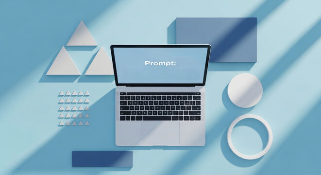 Laptop on desk with office supplies